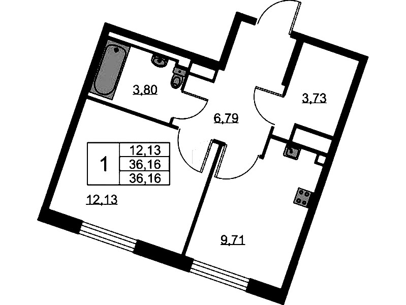 1-комнатная квартира 36.16 м², 6/11 эт., ЖК «Квартал Лаголово»